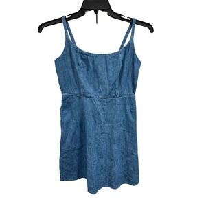 Old Navy Denim Smocked Shirred Waist Mini Dress Blue Size S Spaghetti Strap‎